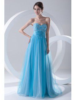 Chiffon and Net Sweetheart Corset Sweep Train Embroidered Evening Dress