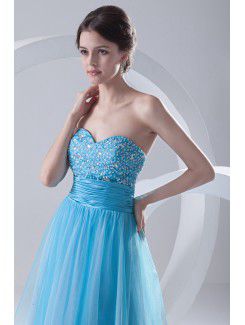 Chiffon and Net Sweetheart Corset Sweep Train Embroidered Evening Dress