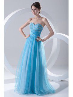 Chiffon and Net Sweetheart Corset Sweep Train Embroidered Evening Dress