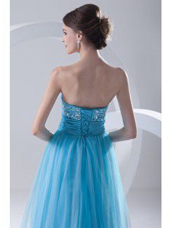 Chiffon and Net Sweetheart Corset Sweep Train Embroidered Evening Dress