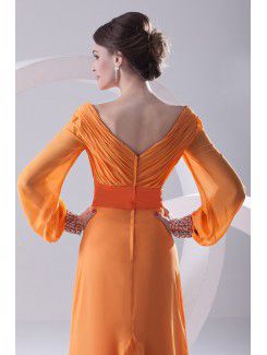 Chiffon V-Neckline Column Sweep Train Illusion Evening Dress