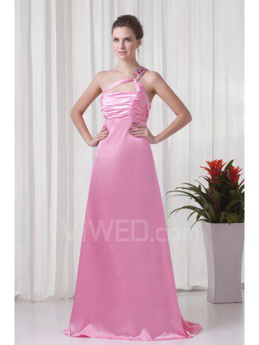 Satin one-shoulder a-linje feie tog retningsbores ruched kjole