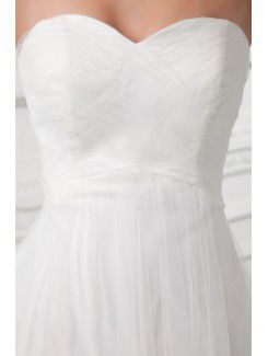 Satin and Net Sweetheart Sheath Sweep Train Embroidered Wedding Dress