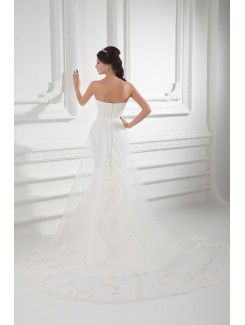 Satin and Net Sweetheart Sheath Sweep Train Embroidered Wedding Dress