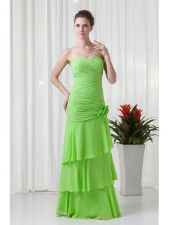 Chiffon Sweetheart A-line Floor Length Hand-made Flowers Evening Dress