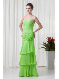 Chiffon Sweetheart A-line Floor Length Hand-made Flowers Evening Dress