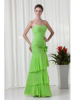 Chiffon Sweetheart A-line Floor Length Hand-made Flowers Evening Dress