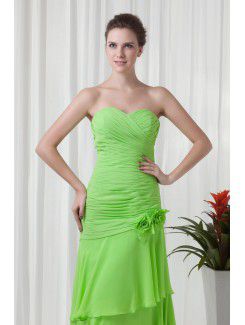 Chiffon Sweetheart A-line Floor Length Hand-made Flowers Evening Dress