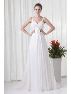 Chiffon Spaghetti Column Floor Length Embroidered Evening Dress