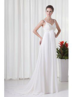 Chiffon Spaghetti Column Floor Length Embroidered Evening Dress