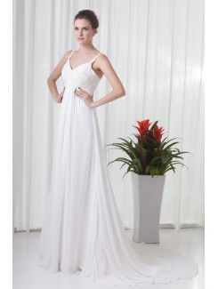 Chiffon Spaghetti Column Floor Length Embroidered Evening Dress