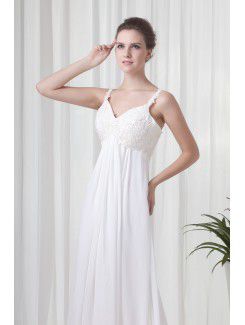 Chiffon Spaghetti Column Floor Length Embroidered Evening Dress