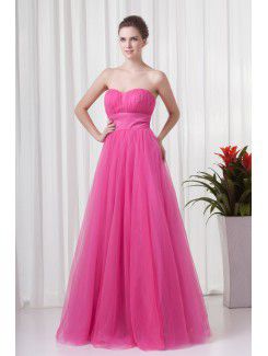 Net Sweetheart A-line Floor Length Sash Evening Dress