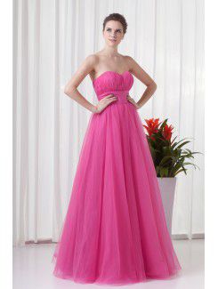 Net Sweetheart A-line Floor Length Sash Evening Dress