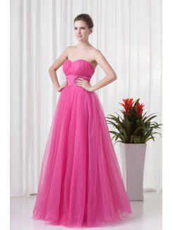 Net Sweetheart A-line Floor Length Sash Evening Dress