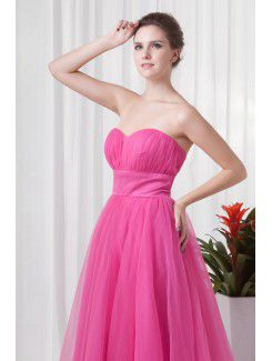 Net Sweetheart A-line Floor Length Sash Evening Dress