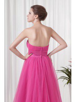 Net Sweetheart A-line Floor Length Sash Evening Dress