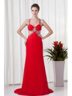 Chiffon Straps Column Sweep train Sequins Evening Dress