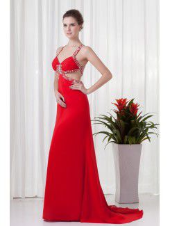 Chiffon Straps Column Sweep train Sequins Evening Dress