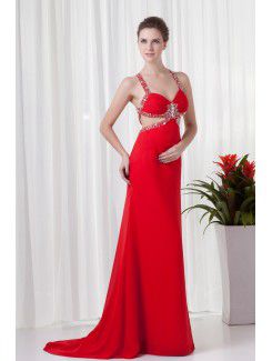 Chiffon Straps Column Sweep train Sequins Evening Dress