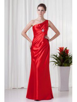 Satin Asymmetrical Sheath Floor Length Directionally Ruched Evening Dress