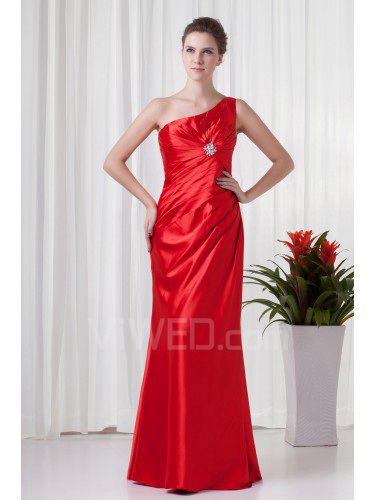 Satin Asymmetrical Sheath Floor Length Directionally Ruched Evening Dress