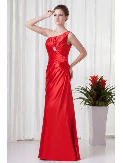 Satin Asymmetrical Sheath Floor Length Directionally Ruched Evening Dress