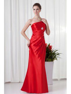 Satin Asymmetrical Sheath Floor Length Directionally Ruched Evening Dress