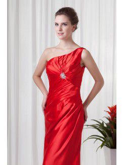 Satin Asymmetrical Sheath Floor Length Directionally Ruched Evening Dress