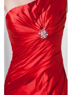 Satin Asymmetrical Sheath Floor Length Directionally Ruched Evening Dress