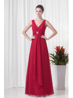 Chiffon V-Neckline Column Floor Length Embroidered Evening Dress