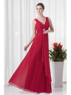 Chiffon V-Neckline Column Floor Length Embroidered Evening Dress