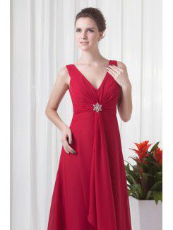 Chiffon V-Neckline Column Floor Length Embroidered Evening Dress