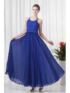 Chiffon Spaghetti Column Ankle-Length Directionally Ruched Evening Dress