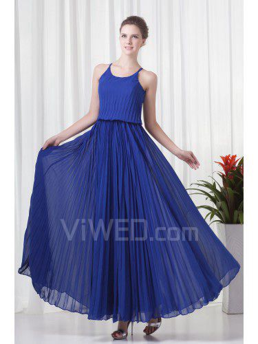 Chiffon Spaghetti Column Ankle-Length Directionally Ruched Evening Dress