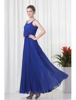 Chiffon Spaghetti Column Ankle-Length Directionally Ruched Evening Dress