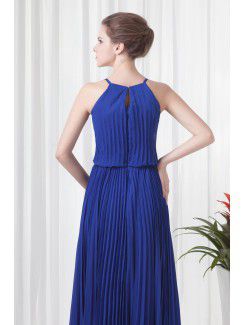 Chiffon Spaghetti Column Ankle-Length Directionally Ruched Evening Dress