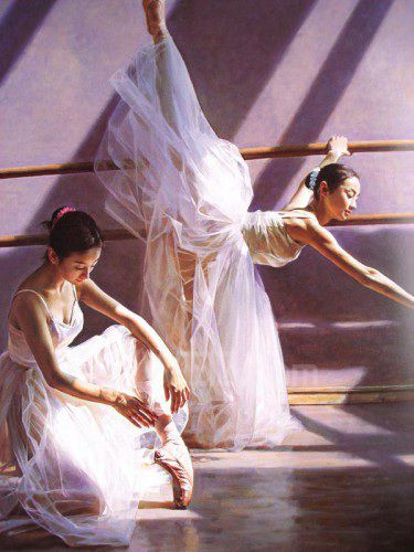 Ballet pige trykt lærred kunst med strakte ramme