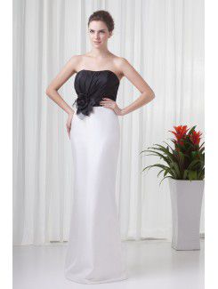 Satin Strapless Sheath Floor Length Hand-made Flower Evening Dress