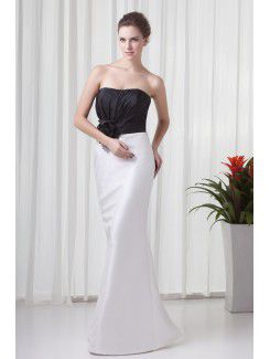 Satin Strapless Sheath Floor Length Hand-made Flower Evening Dress