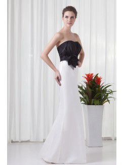 Satin Strapless Sheath Floor Length Hand-made Flower Evening Dress