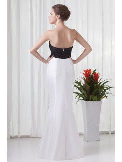 Satin Strapless Sheath Floor Length Hand-made Flower Evening Dress