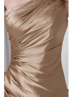 Satin Asymmetrical Sheath Floor Length Gathered Ruched Evening Dress