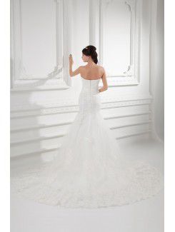 Satin and Net Strapless Sheath Sweep Train Sash Wedding Dress