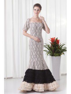 Lace Strapless Mermaid Floor Length Half Sleeve Evening Dress