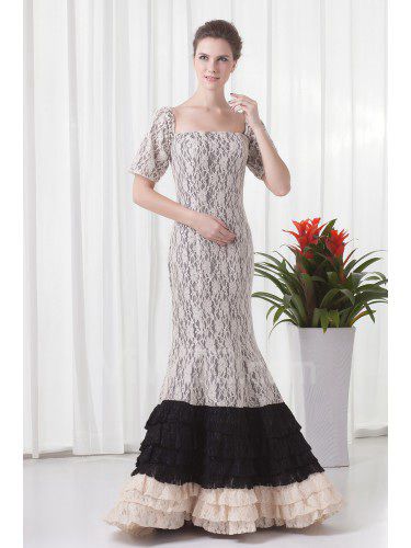 Lace Strapless Mermaid Floor Length Half Sleeve Evening Dress