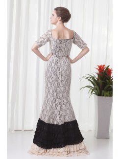 Lace Strapless Mermaid Floor Length Half Sleeve Evening Dress