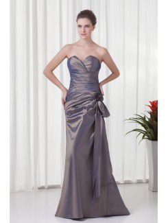 Taffeta Strapless Sheath Floor Length Hand-made Flower Evening Dress