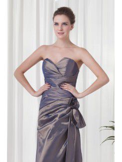 Taffeta Strapless Sheath Floor Length Hand-made Flower Evening Dress