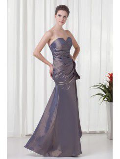 Taffeta Strapless Sheath Floor Length Hand-made Flower Evening Dress